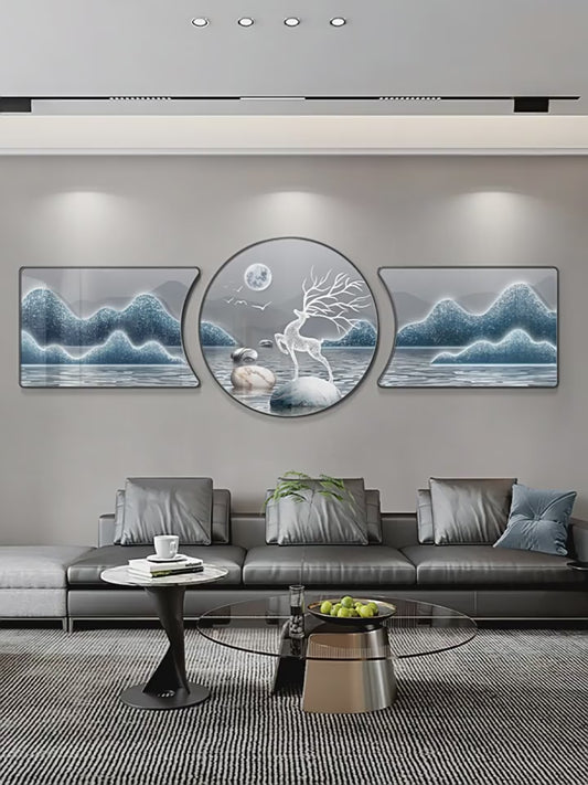 Modern light luxury landscape painting Fu Lu living room decoration painting simple atmosphere sofa background wall hanging painting triplet wall painting
