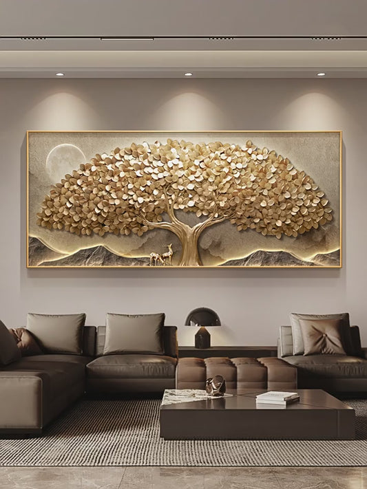 Modern light luxury money tree living room decoration painting sofa background wall hanging painting a whole pair of atmospheric money tree wall painting