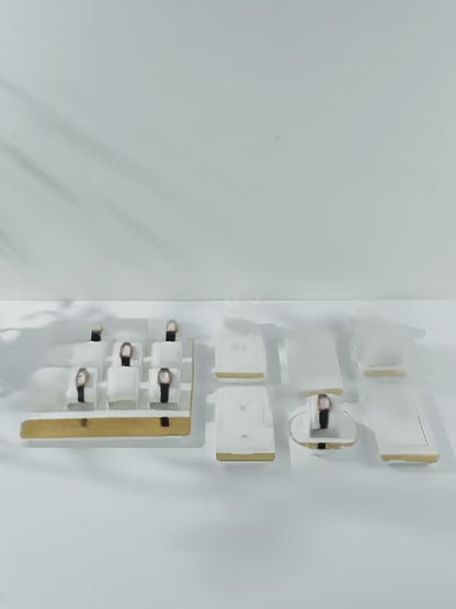White Leather Jewelry Display Set with Gold Trim for Watch and Ring