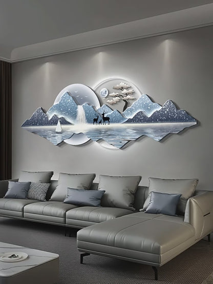Water generates wealth light luxury living room decorative painting New Chinese sofa background wall hanging painting advanced sense welcome pine wall lamp painting