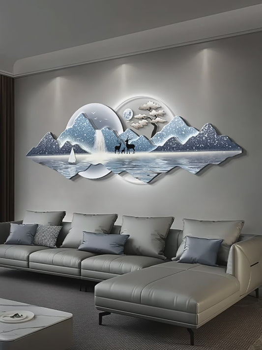 Water generates wealth light luxury living room decorative painting New Chinese sofa background wall hanging painting advanced sense welcome pine wall lamp painting