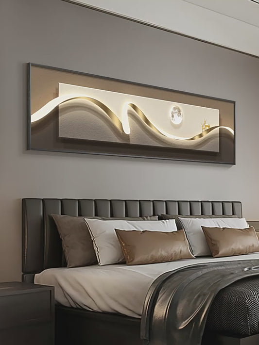 Modern light luxury bedroom painting bedside decoration painting advanced sense simple abstract room master bedroom background wall horizontal plate hanging painting