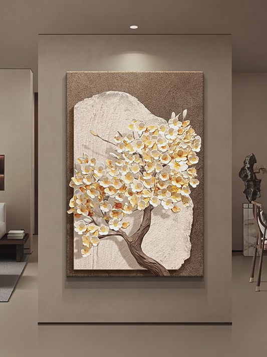 Fortune tree porch decoration painting wabi Sabi wind corridor texture mural vertical version of living room sofa background wall hanging painting