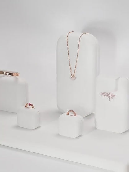 White Suede Jewelry Display Set with Necklace Stand and Ring Holders