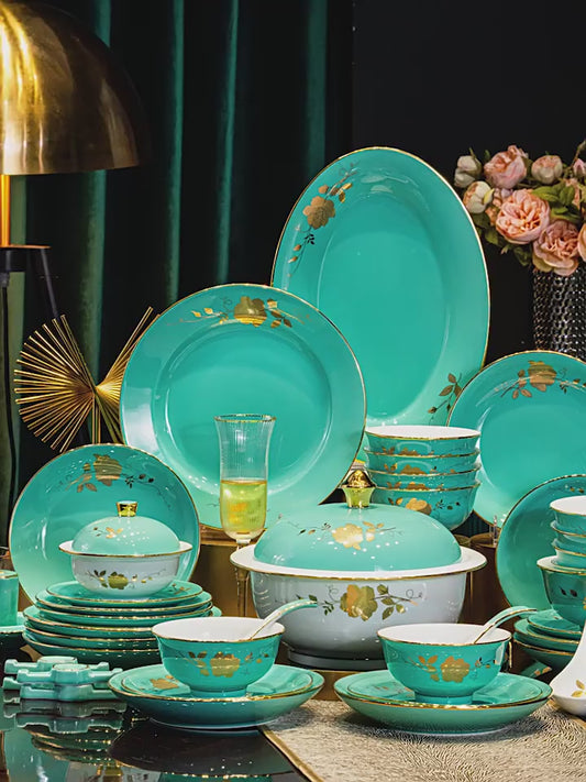 Jingdezhen ceramic tableware set Chinese high white porcelain gold plate set household wedding housewarming bowls and chopsticks