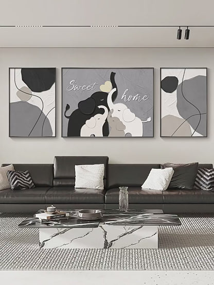 Elephant modern simple living room decorative painting advanced sense sofa background wall hanging painting abstract black and white triptych wall painting