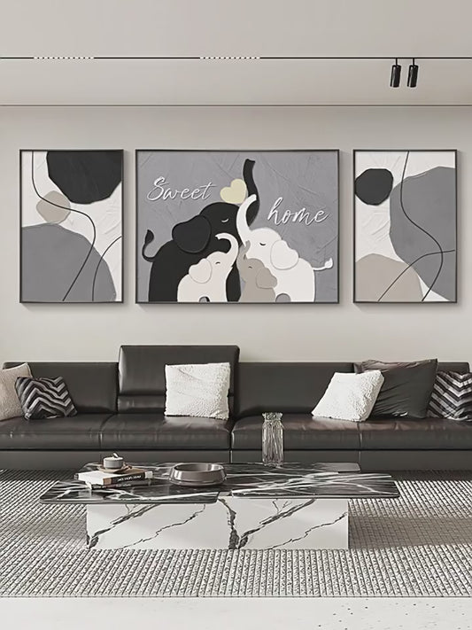 Elephant modern simple living room decorative painting advanced sense sofa background wall hanging painting abstract black and white triptych wall painting