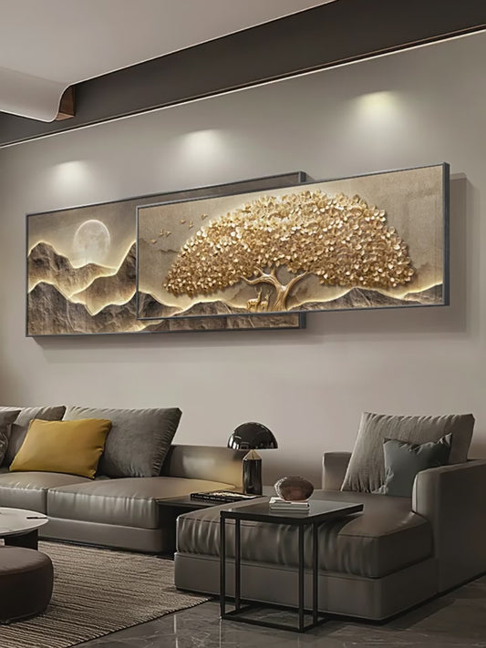 Fortune tree modern light luxury living room decorative painting back with a high sense of sofa background wall hanging painting superimposed murals