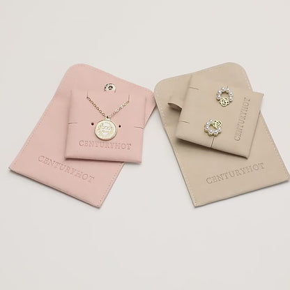 5PCS Soft Suede Necklace Pouch, Pink Microfiber Snap Bag, Jewelry Display Card Holder