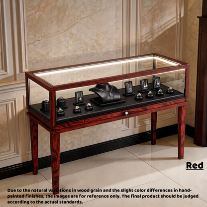 Solid Ash Wood Jewelry Display Cabinet, Adjustable LED Lighting, Retail Presentation Showcase