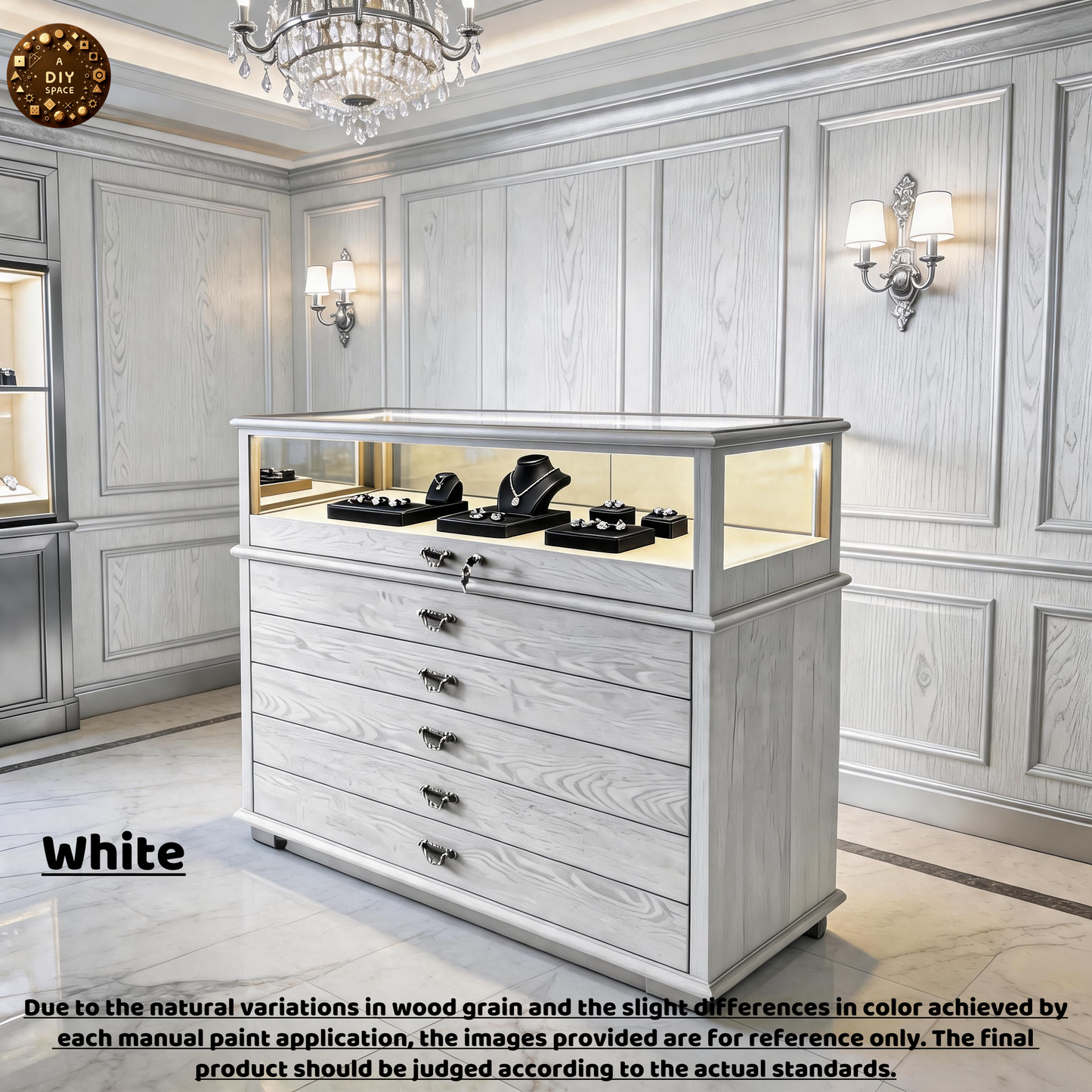 Handmade Ash Wood LED Jewelry Showcase - Illuminated Countertop Display Stand for Retail Jewelry cabinet