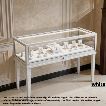 Solid Ash Wood Jewelry Display Cabinet, Adjustable LED Lighting, Retail Presentation Showcase