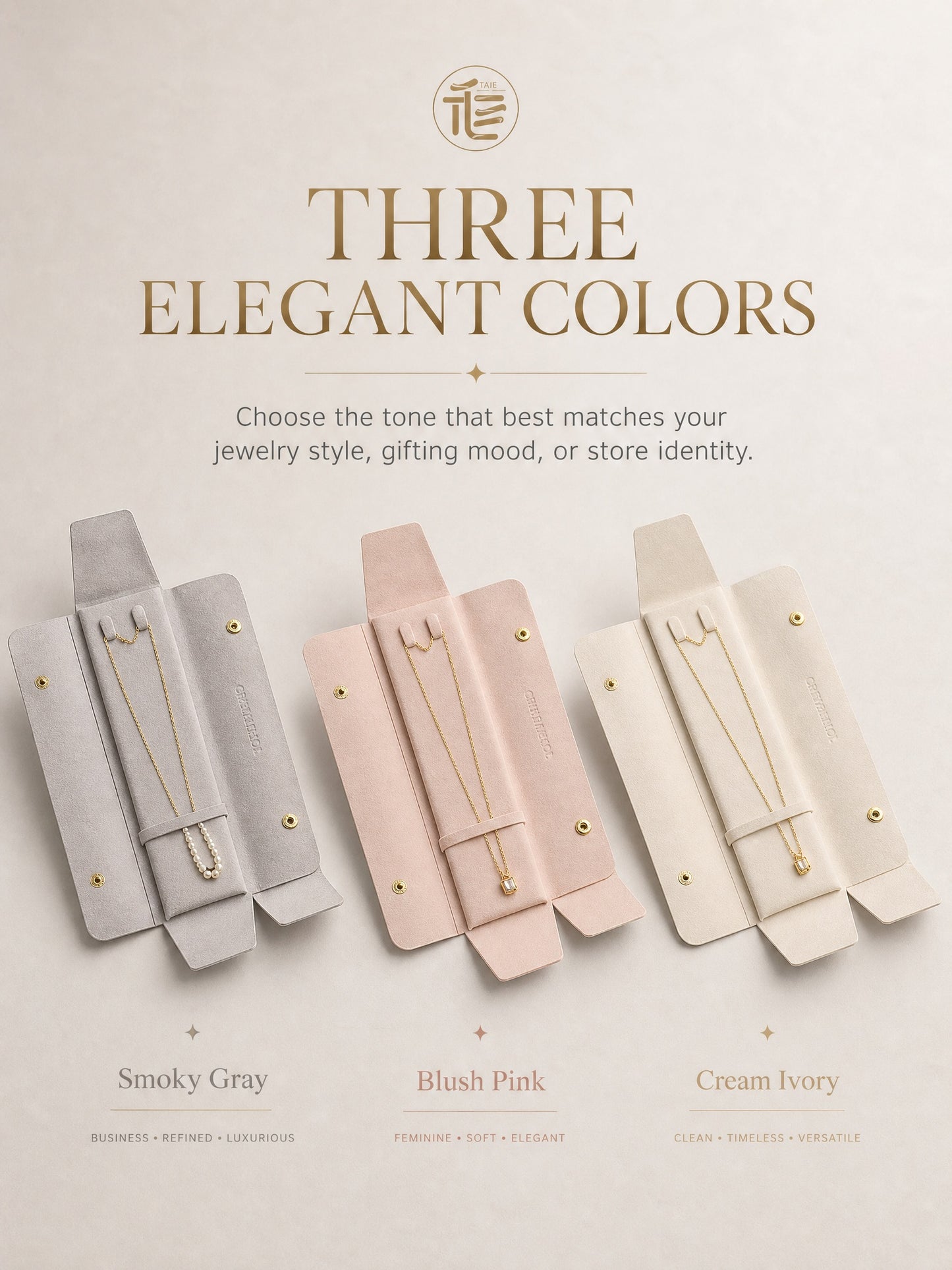 5PCS Soft Suede Jewelry Pouch, Travel Necklace Storage Bag, Gold Snap Closure