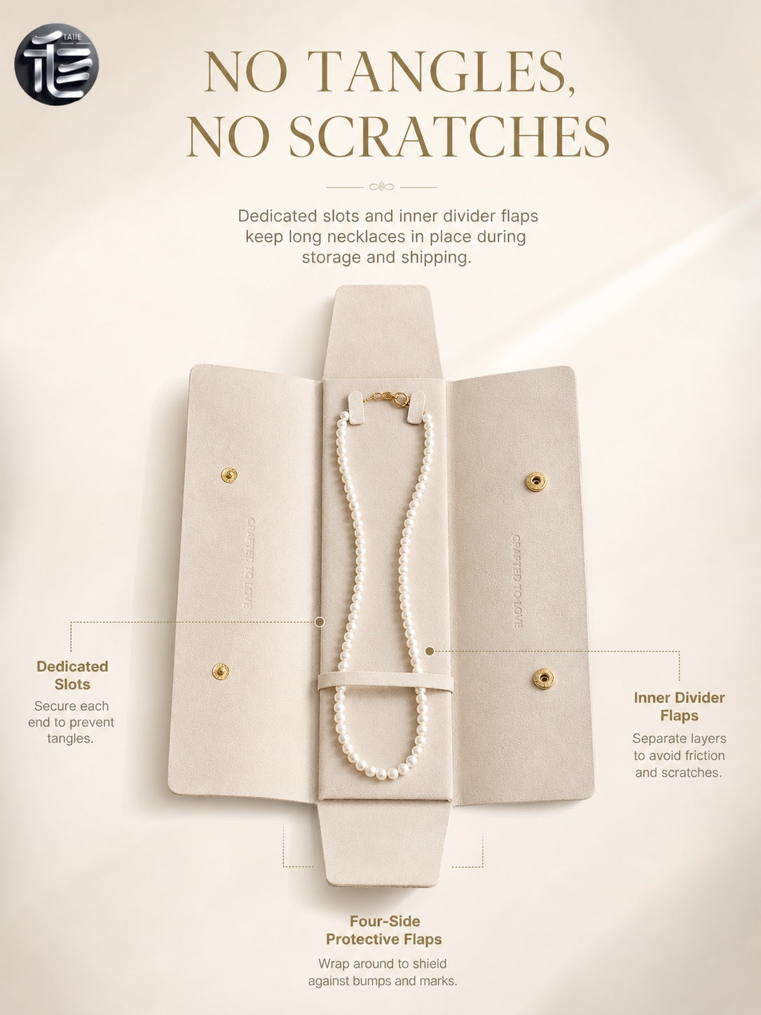 5PCS Soft Suede Jewelry Pouch, Travel Necklace Storage Bag, Gold Snap Closure