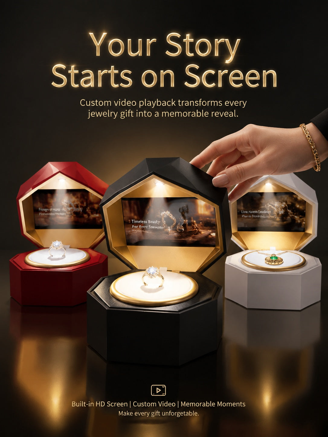LED Video Jewelry Box with Screen for Proposal, Customizable Display Case