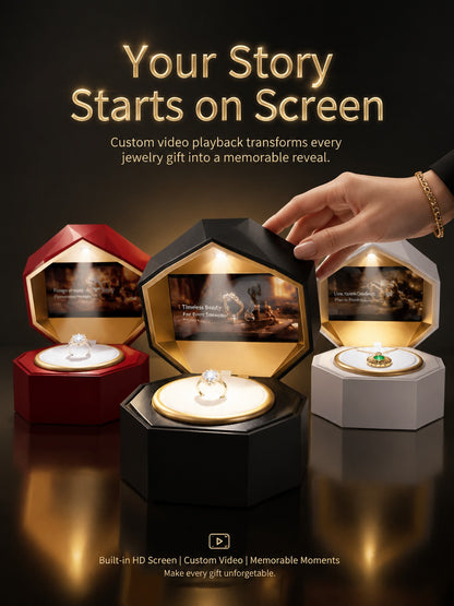 LED Video Jewelry Box with Screen for Proposal, Customizable Display Case